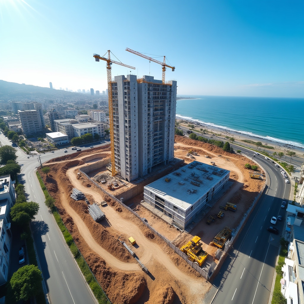 Aerial view of construction site showing project progress