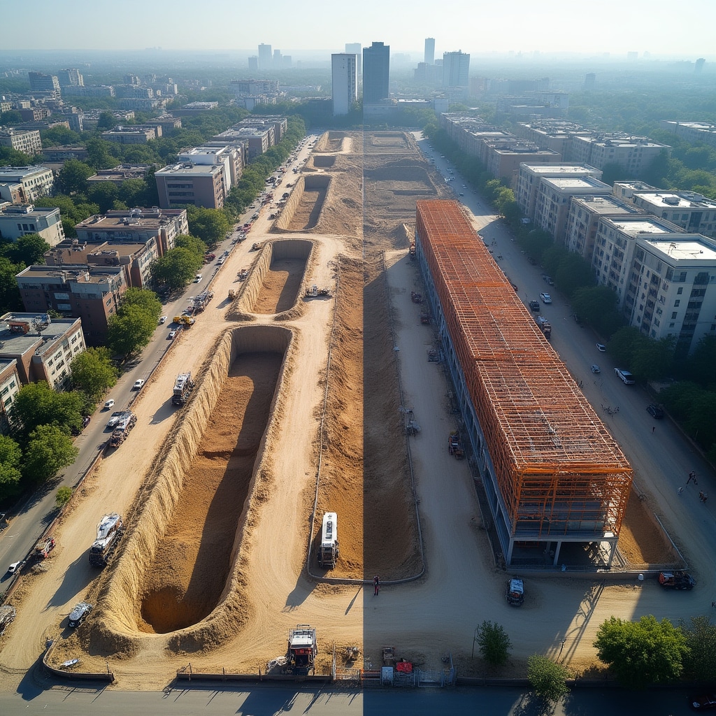 Side-by-side construction progress comparison imagery