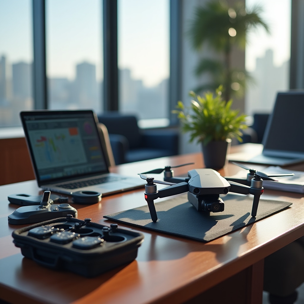 Professional drone equipment prepared for documentation flight