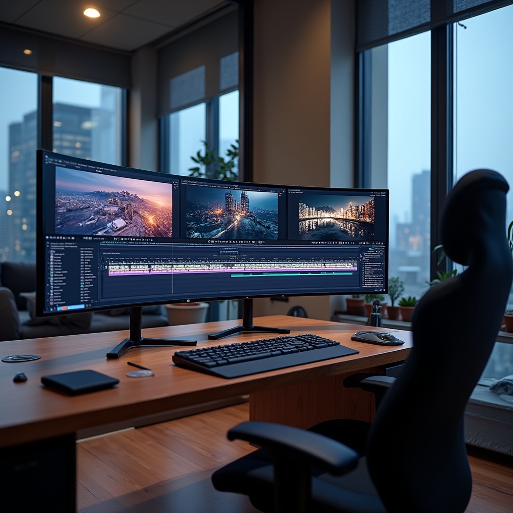 Professional video editing and post-production workspace